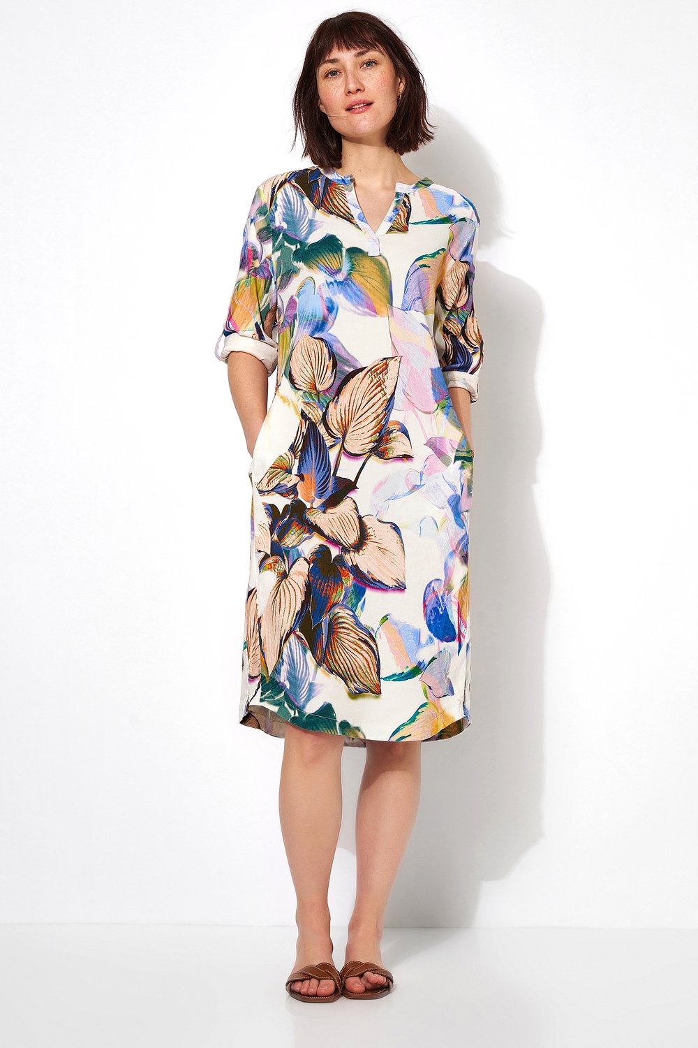 Leinenkleid mit tropischem Druck | Style »Mali« multicolour blue