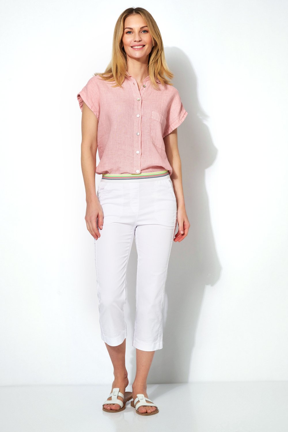 3/4-pants with a striped waistband | Style »Sue« white