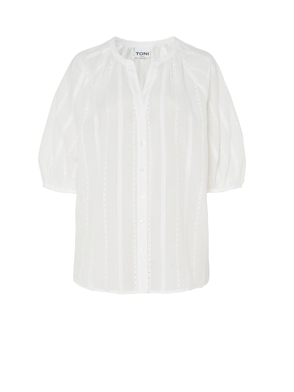 Womens blouse Conni in offwhite, cotton blouse with delicate broderie anglaise, product view