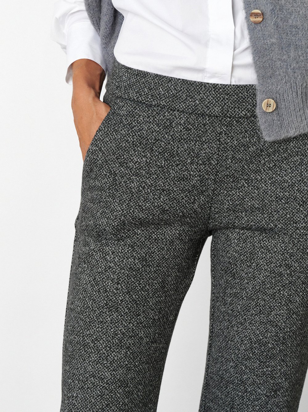 Womens trousers Jenny Wide in Anthracite, wide leg trousers in a melange look, detail view